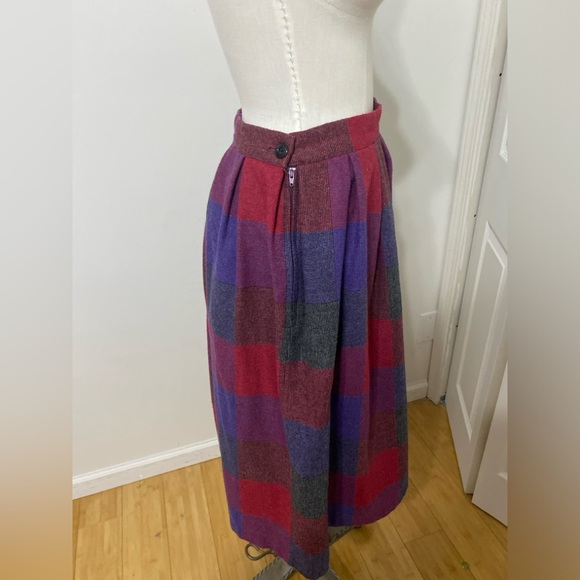 VINTAGE 1970’s Plaid Wool Pleated Midi Skirt Jewel Tone Red Purple Size SMALL - Picture 5 of 11